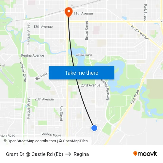 Grant Dr @ Castle Rd (Eb) to Regina map