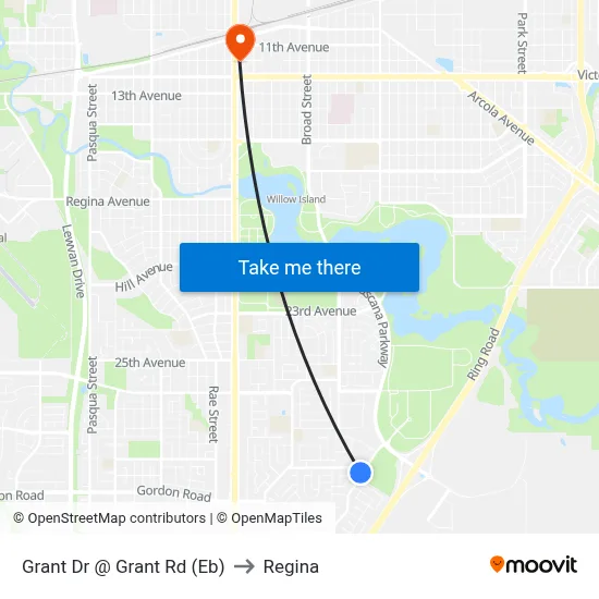Grant Dr @ Grant Rd (Eb) to Regina map