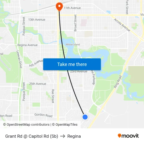 Grant Rd @ Capitol Rd (Sb) to Regina map