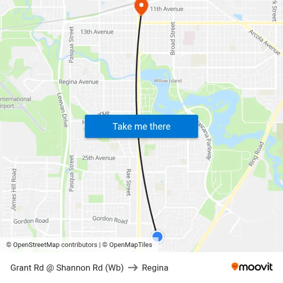 Grant Rd @ Shannon Rd (Wb) to Regina map