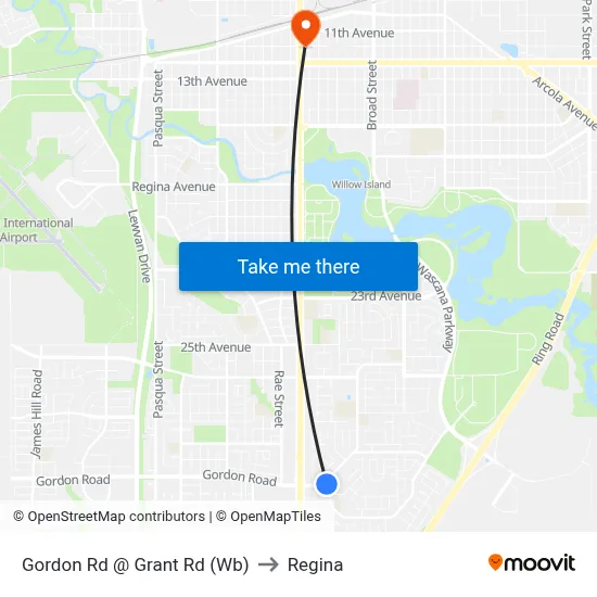 Gordon Rd @ Grant Rd (Wb) to Regina map
