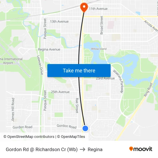 Gordon Rd @ Richardson Cr (Wb) to Regina map