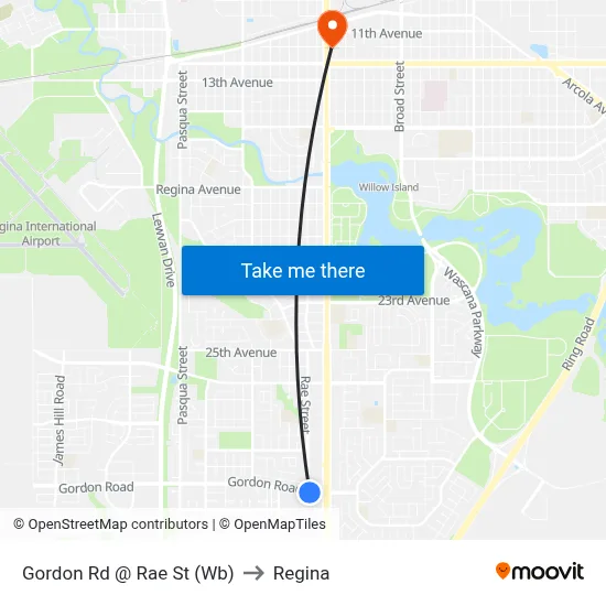 Gordon Rd @ Rae St (Wb) to Regina map