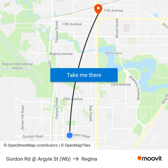 Gordon Rd @ Argyle St (Wb) to Regina map