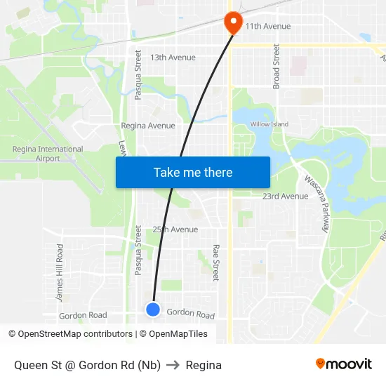 Queen St @ Gordon Rd (Nb) to Regina map