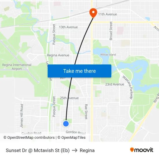 Sunset Dr @ Mctavish St (Eb) to Regina map