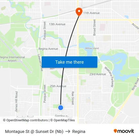 Montague St @ Sunset Dr (Nb) to Regina map