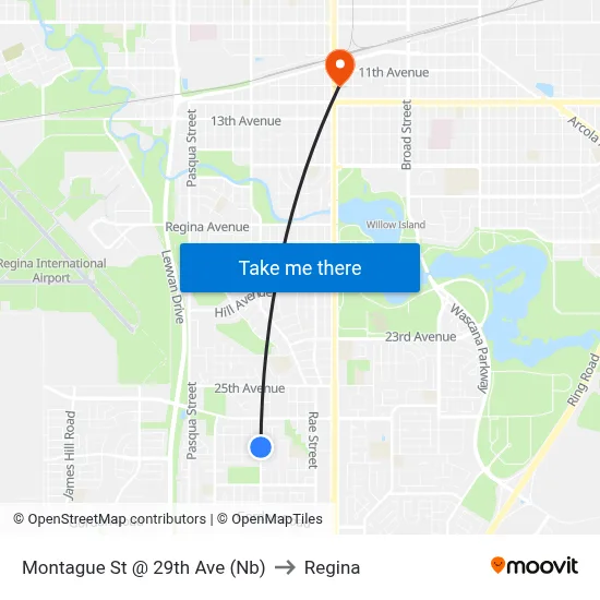 Montague St @ 29th Ave (Nb) to Regina map