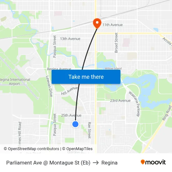 Parliament Ave @ Montague St (Eb) to Regina map