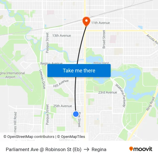 Parliament Ave @ Robinson St (Eb) to Regina map