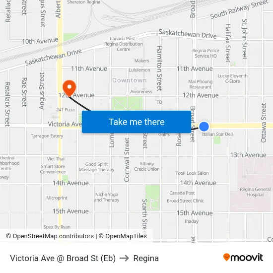 Victoria Ave @ Broad St (Eb) to Regina map