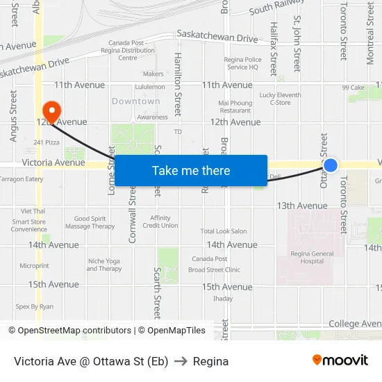 Victoria Ave @ Ottawa St (Eb) to Regina map