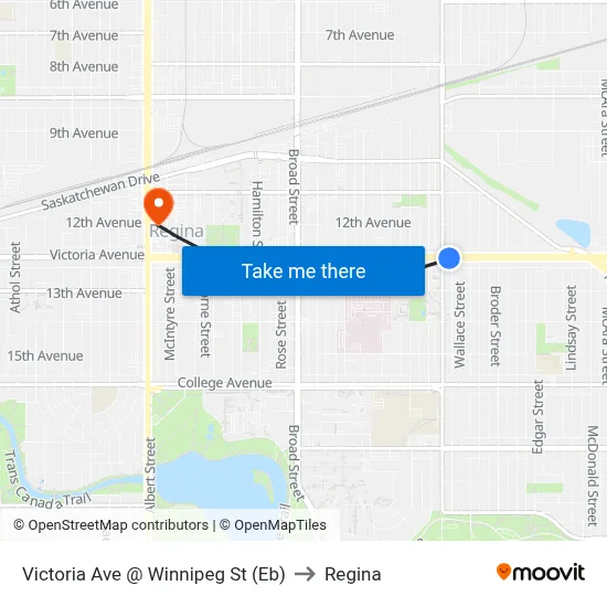Victoria Ave @ Winnipeg St (Eb) to Regina map