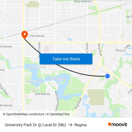 University Park Dr @ Laval Dr (Nb) to Regina map