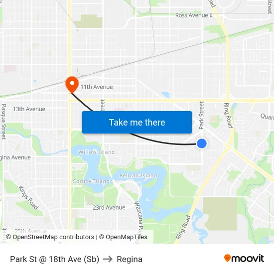Park St @ 18th Ave (Sb) to Regina map