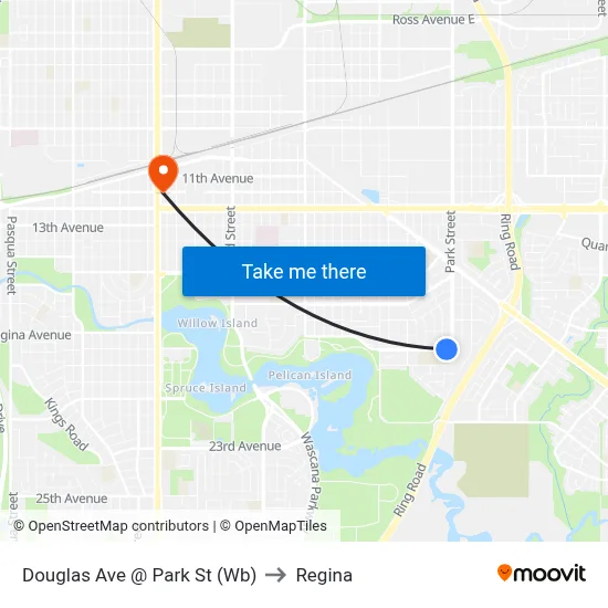 Douglas Ave @ Park St (Wb) to Regina map
