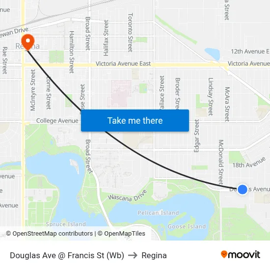 Douglas Ave @ Francis St (Wb) to Regina map