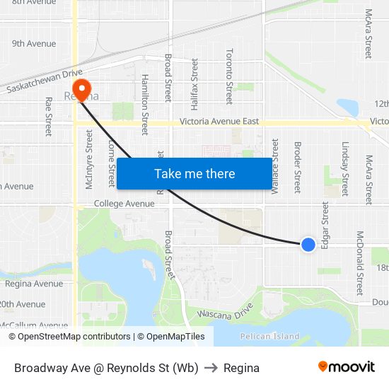 Broadway Ave @ Reynolds St (Wb) to Regina map