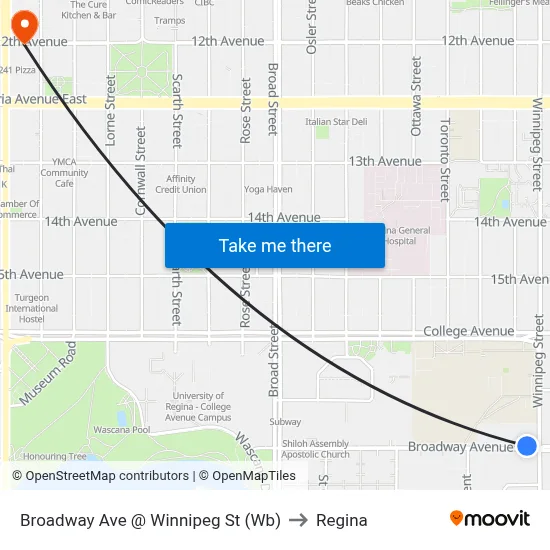 Broadway Ave @ Winnipeg St (Wb) to Regina map
