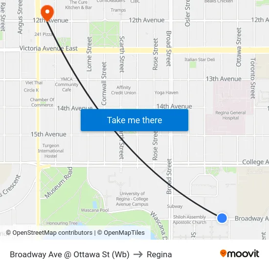 Broadway Ave @ Ottawa St (Wb) to Regina map