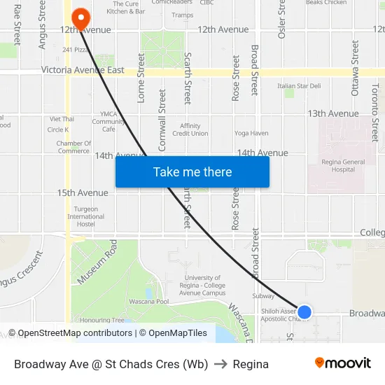 Broadway Ave @ St Chads Cres (Wb) to Regina map