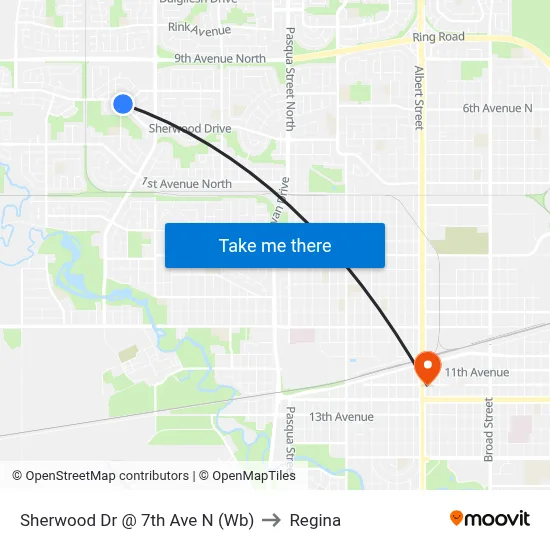 Sherwood Dr @ 7th Ave N (Wb) to Regina map