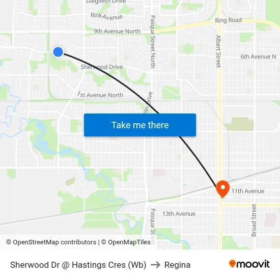 Sherwood Dr @ Hastings Cres (Wb) to Regina map