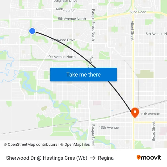 Sherwood Dr @ Hastings Cres (Wb) to Regina map