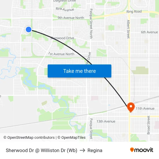 Sherwood Dr @ Williston Dr (Wb) to Regina map