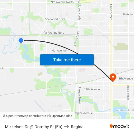 Mikkelson Dr @ Dorothy St (Eb) to Regina map