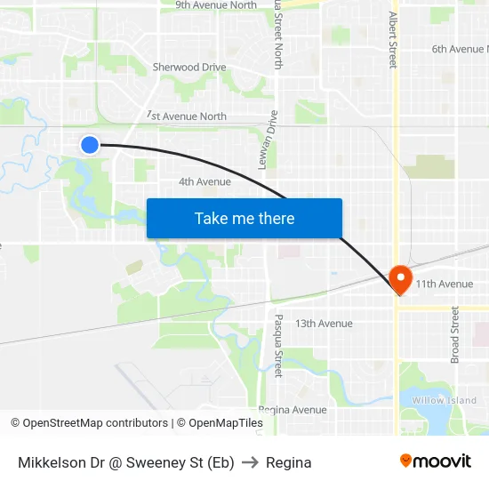 Mikkelson Dr @ Sweeney St (Eb) to Regina map