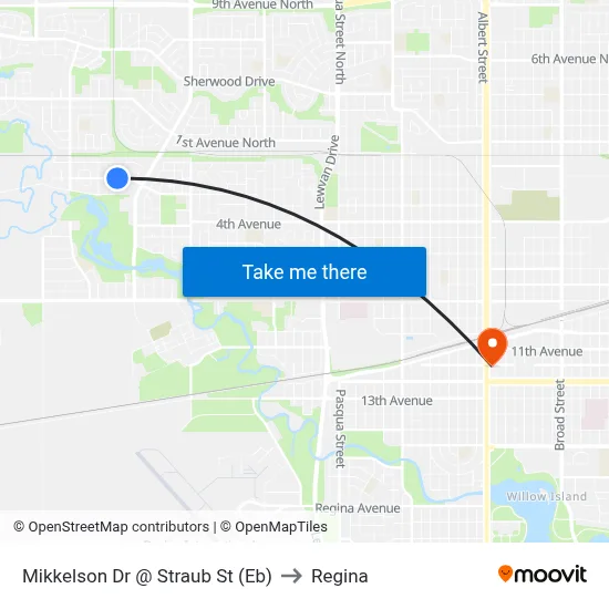 Mikkelson Dr @ Straub St (Eb) to Regina map