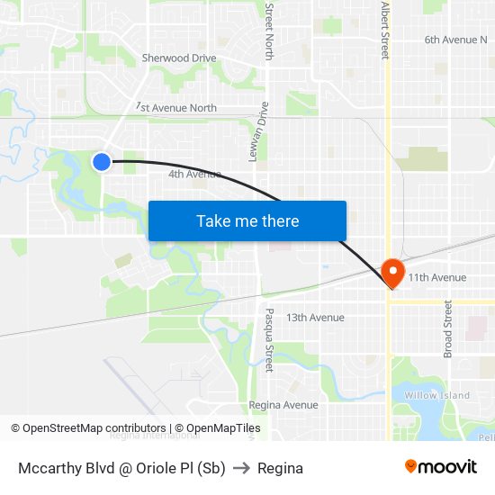 Mccarthy Blvd @ Oriole Pl (Sb) to Regina map