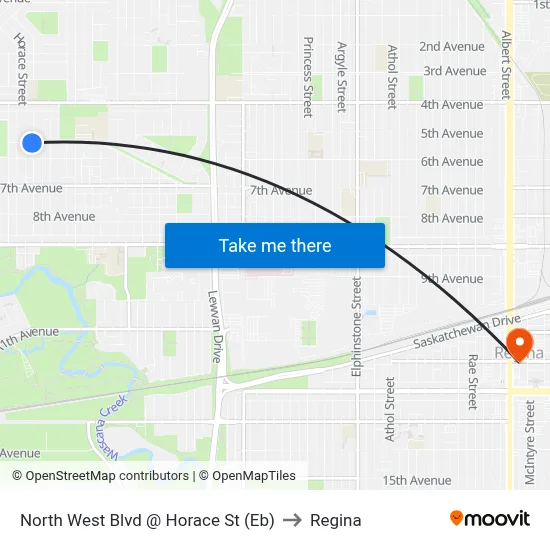 North West Blvd @ Horace St (Eb) to Regina map
