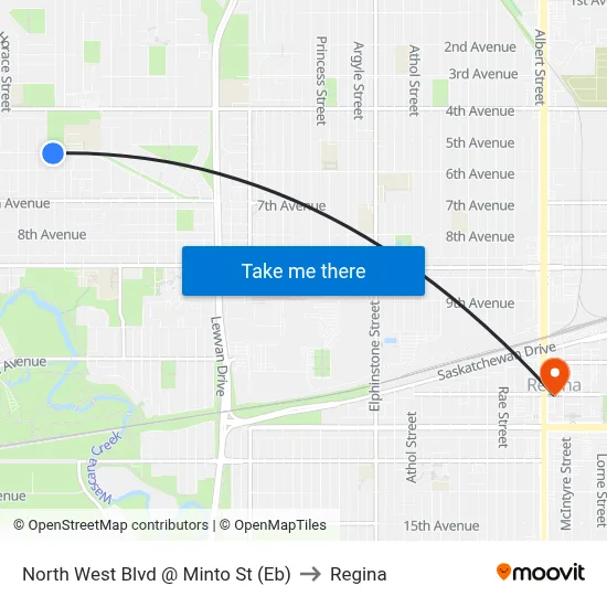 North West Blvd @ Minto St (Eb) to Regina map