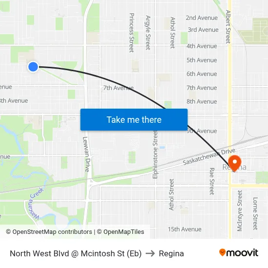 North West Blvd @ Mcintosh St (Eb) to Regina map