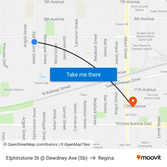 Elphinstone St @ Dewdney Ave (Sb) to Regina map