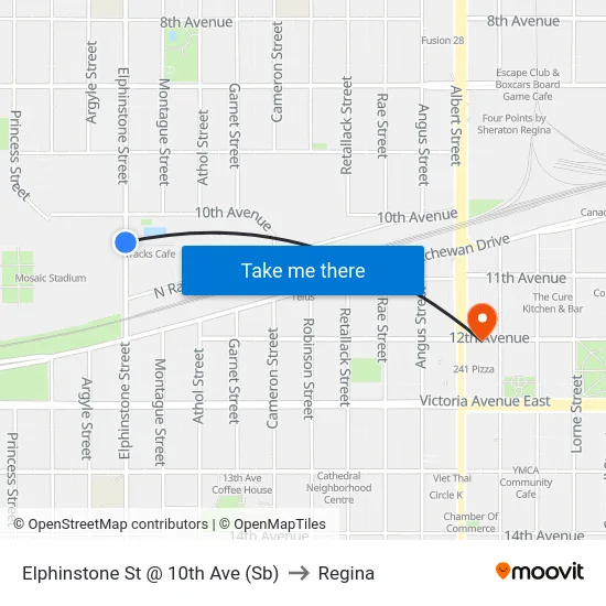 Elphinstone St @ 10th Ave (Sb) to Regina map