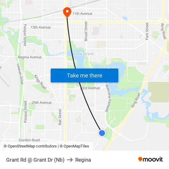 Grant Rd @ Grant Dr (Nb) to Regina map