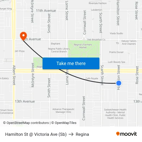 Hamilton St @ Victoria Ave (Sb) to Regina map