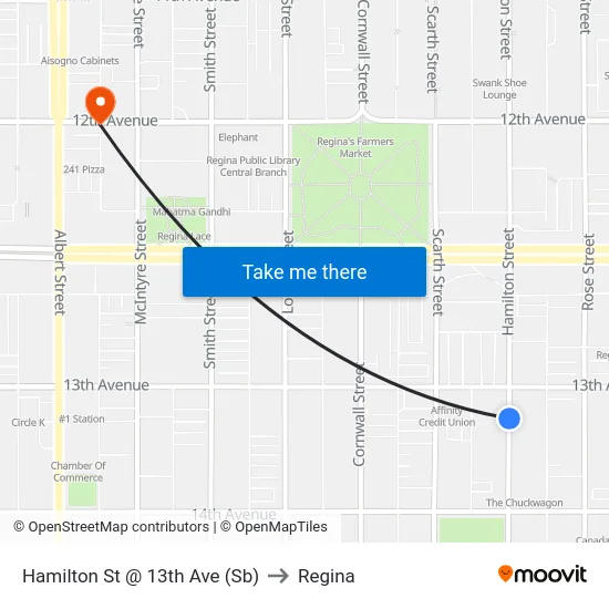Hamilton St @ 13th Ave (Sb) to Regina map