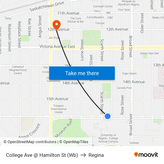 College Ave @ Hamilton St (Wb) to Regina map