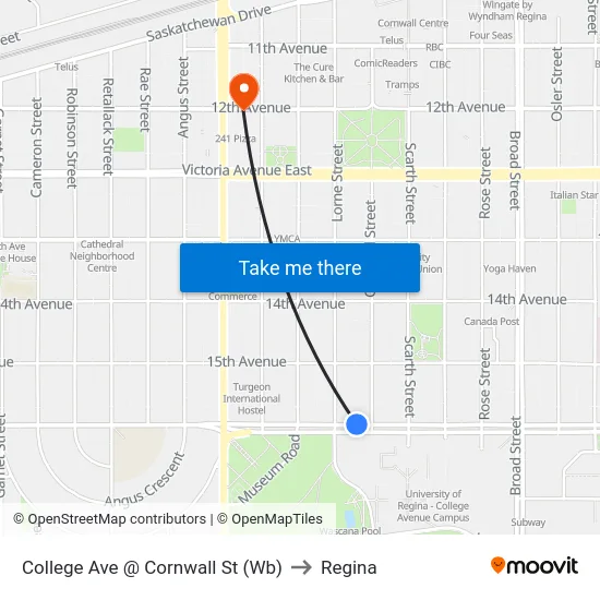 College Ave @ Cornwall St (Wb) to Regina map