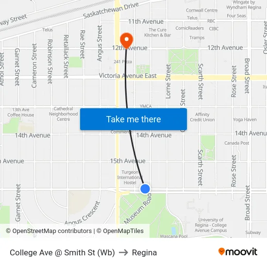 College Ave @ Smith St (Wb) to Regina map