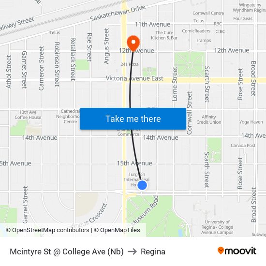 Mcintyre St @ College Ave (Nb) to Regina map