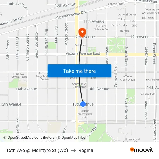 15th Ave @ Mcintyre St (Wb) to Regina map