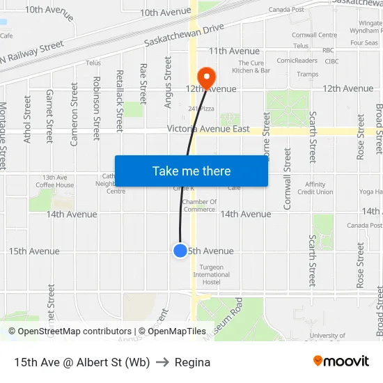 15th Ave @ Albert St (Wb) to Regina map