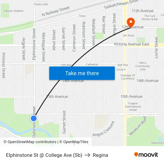 Elphinstone St @ College Ave (Sb) to Regina map
