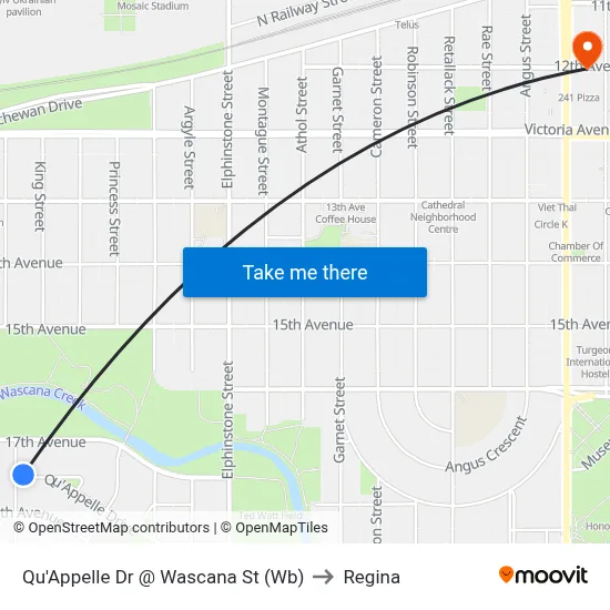 Qu'Appelle Dr @ Wascana St (Wb) to Regina map