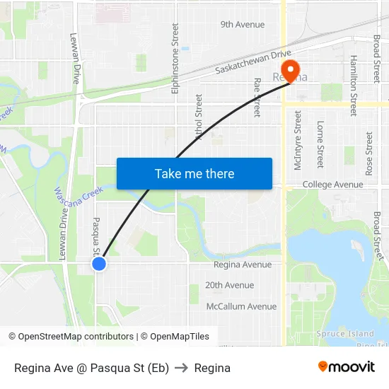 Regina Ave @ Pasqua St (Eb) to Regina map